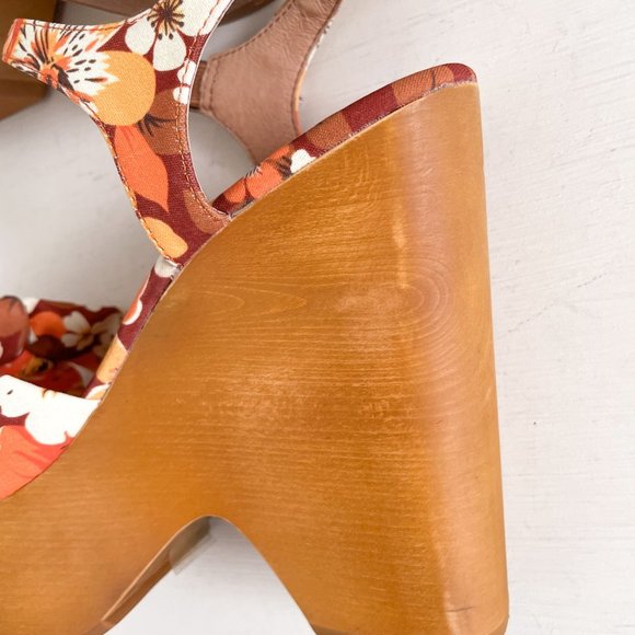 Jeffrey Campbell Orange & Brown Floral Jacy Wood Platform Wedge Sandals Size 8 - Picture 10 of 16